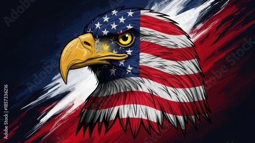 Vibrant American eagle with USA flag design on face and neck