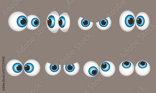 A set of cartoon eyes with various emotions and expressions. Cartoon eyes, funny faces, cute emotions, comical eyes, emoji style