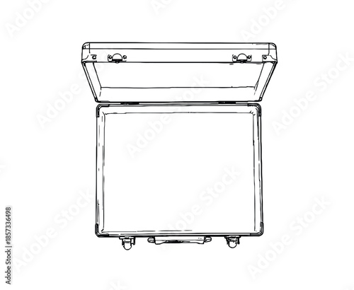 Open Luggage Suitcase With Hinged Lid Sketch For Travel And Packing Concepts
