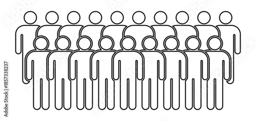 People crowd icon and group silhouettes; team signs containing participants, meeting organization, and community audience; population member assembly set