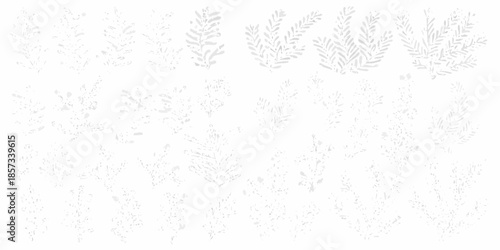 Delicate floral pattern with sketched leaves and branches on a white background