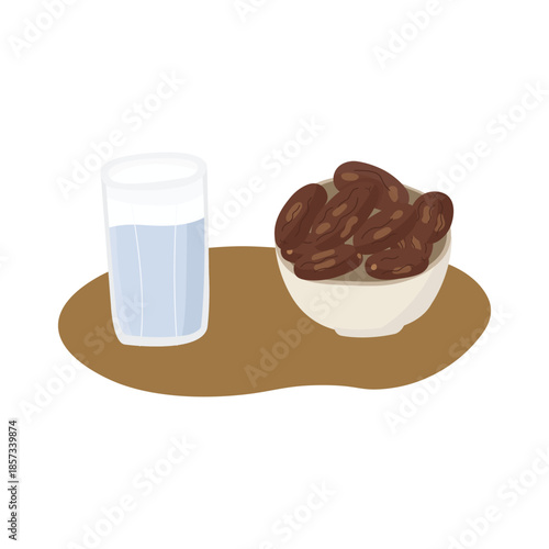 Illustration of water and dates, ideal for Ramadan, fasting guides