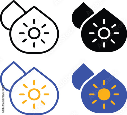 Weather Forecast Humidity and Sun Shower Water Drop Symbols for Climate Monitoring Mobile Application Interface Vector Silhouette and Pictogram Icon Set.eps