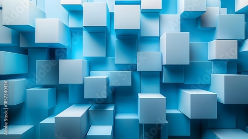 Abstract blue background featuring a seamless 3d geometric pattern of futuristic square cubes with digital light textures for a modern business wallpaper design