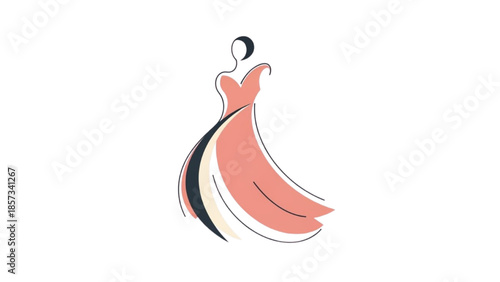 Elegant dress illustration showcasing flowing design on simple white background from a front viewpoint