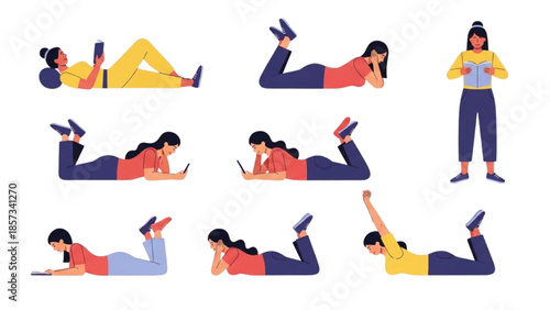 Woman performing various yoga poses on a white background