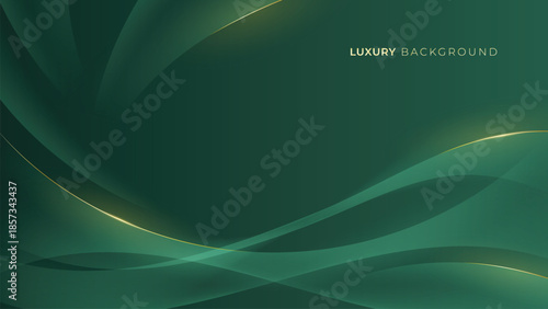 Abstract Luxury Green Background with Elegant Shiny Golden Lines, Geometric Layers, and Premium Modern Design