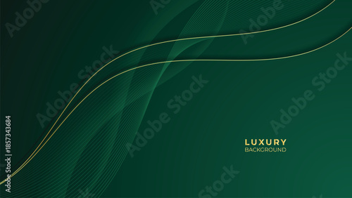 Waves Abstract Luxury Green Background with Elegant Shiny Golden Lines, Geometric Layers, and Premium Modern Design