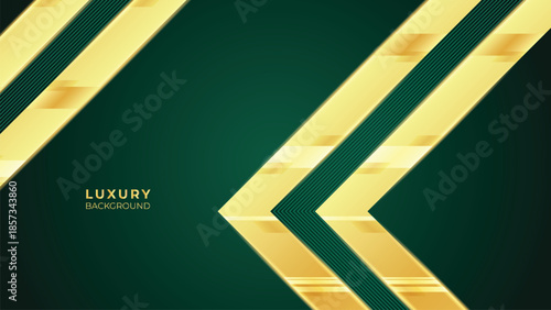 Triangle Abstract Luxury Green Background with Elegant Shiny Golden Lines, Geometric Layers, and Premium Modern Design