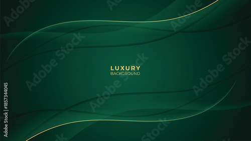 Abstract Luxury Green Background with Elegant Shiny Golden Lines, Geometric Layers, and Premium Modern Design