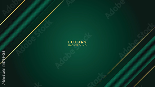 Abstract Luxury Green Background with Elegant Shiny Golden Lines, Geometric Layers, and Premium Modern Design