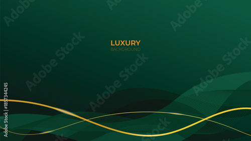 Waves Abstract Luxury Green Background with Elegant Shiny Golden Lines, Geometric Layers, and Premium Modern Design