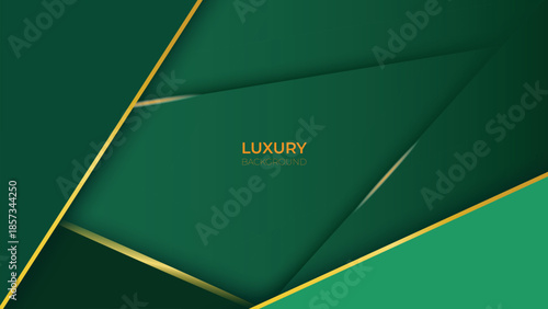 Abstract Luxury Green Background with Elegant Shiny Golden Lines, Geometric Layers, and Premium Modern Design