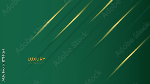 Abstract Luxury Green Background with Elegant Shiny Golden Lines, Geometric Layers, and Premium Modern Design