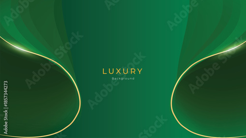 Abstract Luxury Green Background with Elegant Shiny Golden Lines, Geometric Layers, and Premium Modern Design