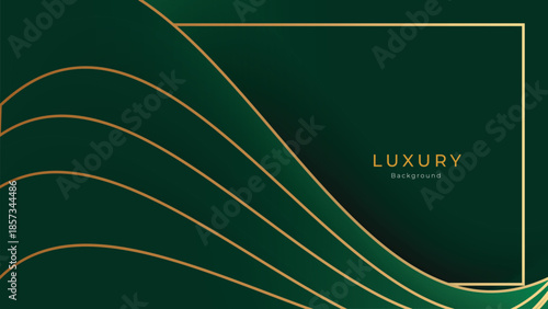 Waves Abstract Luxury Green Background with Elegant Shiny Golden Lines, Geometric Layers, and Premium Modern Design