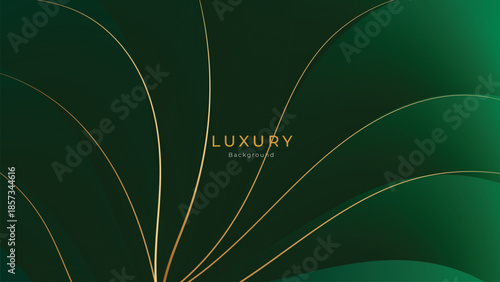 Waves Abstract Luxury Green Background with Elegant Shiny Golden Lines, Geometric Layers, and Premium Modern Design