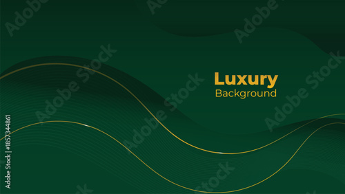 Abstract Luxury Green Background with Elegant Shiny Golden Lines, Geometric Layers, and Premium Modern Design