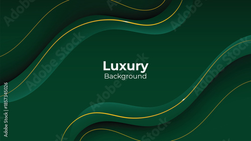 Abstract Luxury Green Background with Elegant Shiny Golden Lines, Geometric Layers, and Premium Modern Design