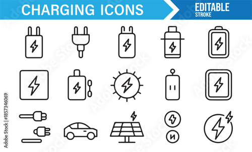 Electric energy and charging indicators line symbols