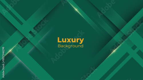 Abstract Luxury Green Background with Elegant Shiny Golden Lines, Geometric Layers, and Premium Modern Design