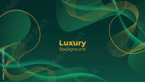 Abstract Luxury Green Background with Elegant Shiny Golden Lines, Geometric Layers, and Premium Modern Design