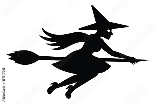 witch flying vector icon silhouette