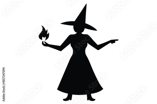 witch casting spell vector icon silhouette