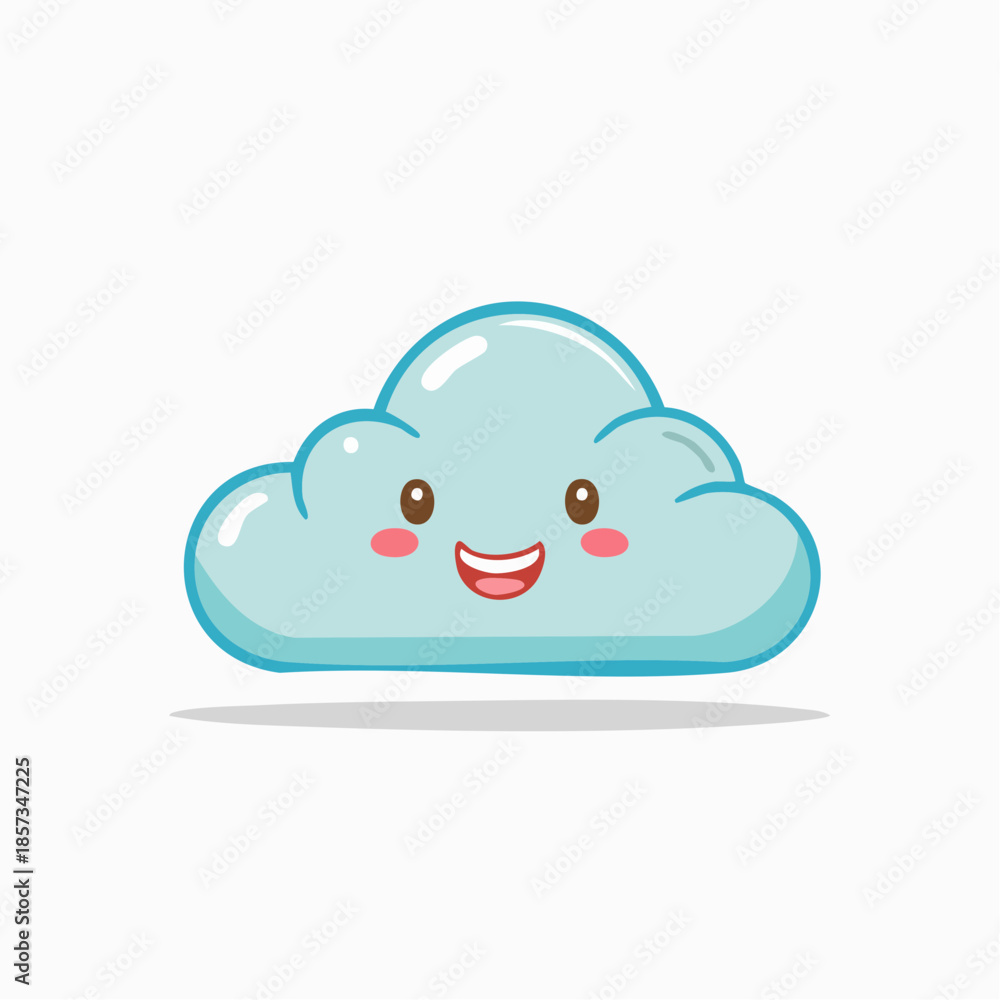 Obraz premium Cute cartoon cloud with a happy smiling face and pink cheeks.