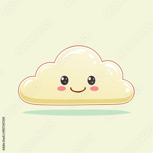 Cute cartoon cloud with a happy face and rosy cheeks.
