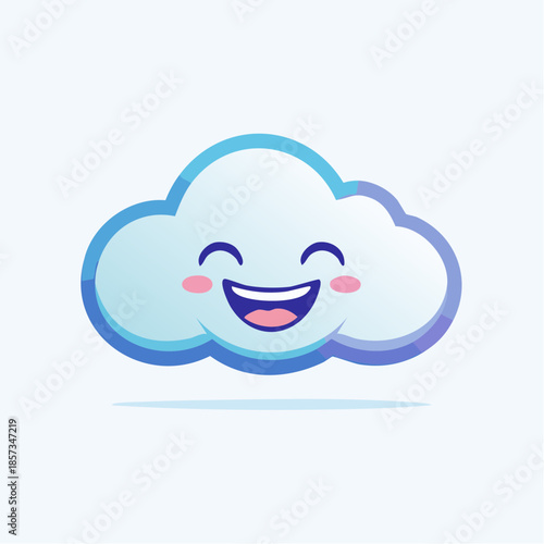 Happy cartoon cloud with a big smile and rosy cheeks on a light blue background.