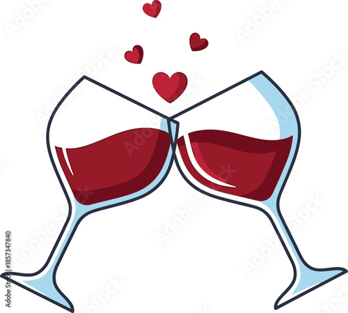 Romantic wine glasses with hearts for Valentine's Day celebration
