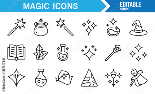Mystical magic and arcane minimal icon set