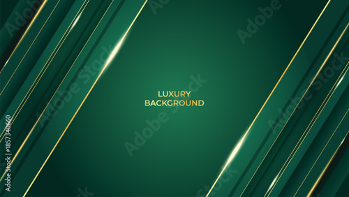 Abstract Luxury Green Background with Elegant Shiny Golden Lines, Geometric Layers, and Premium Modern Design