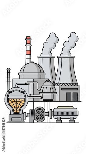 Industrial Power Plant with Nuclear Reactor.