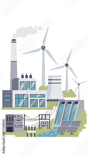 Renewable Energy Power Plant with Turbines.