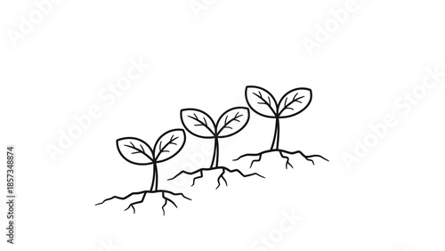 Illustration of three young plants growing from the soil, symbolizing growth and development