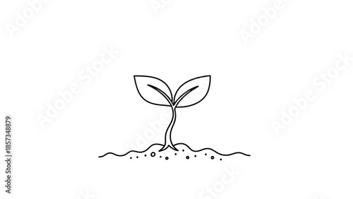 A simple line drawing of a new plant sprout emerging from the soil, representing growth and new beginnings