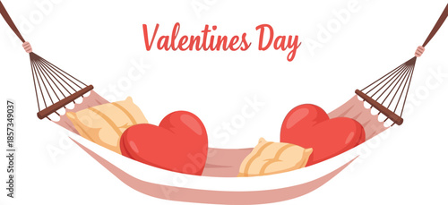 Valentine's Day hearts resting on a cozy hammock with pillows