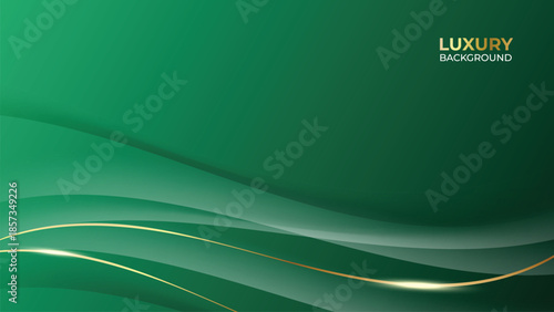 Waves Abstract Luxury Green Background with Elegant Shiny Golden Lines, Geometric Layers, and Premium Modern Design