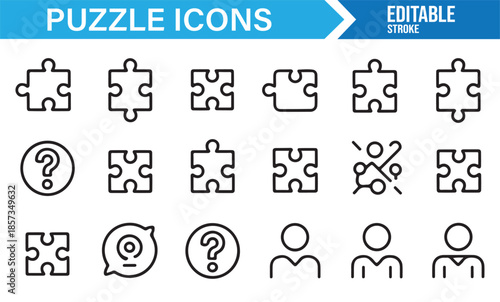 Puzzle and problem solving line icons set
