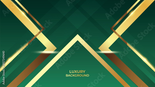 Abstract Luxury Green Background with Elegant Shiny Golden Lines, Geometric Layers, and Premium Modern Design
