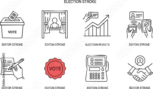 Election Theme Icons Set for Voting Process.