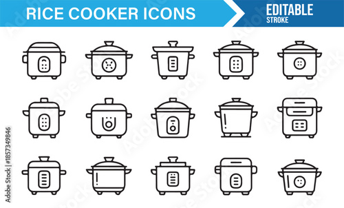 Home cooking and rice cooker line symbols collection