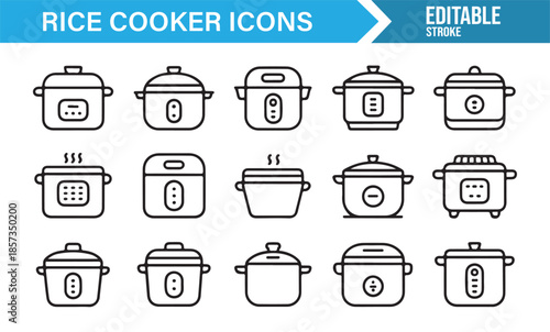 Electric rice cooker and cooking pot outline icon collection