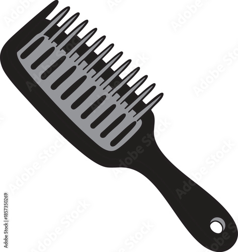 Black Hair Comb Illustration - Modern Flat Cartoon Icon of Plastic Comb for Hair Styling