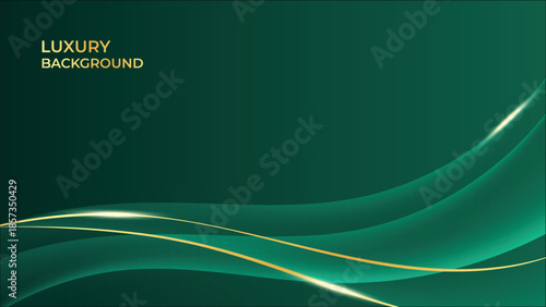 Waves Abstract Luxury Green Background with Elegant Shiny Golden Lines, Geometric Layers, and Premium Modern Design