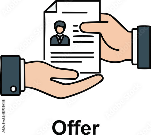 Hand holding resume with job offer letter.