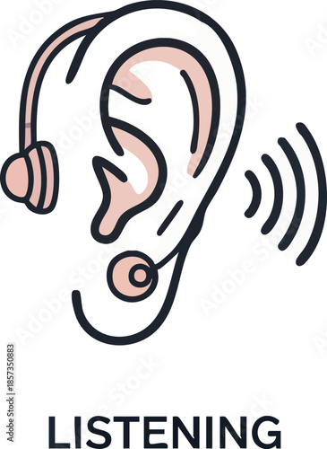 Human Ear Listening to Sound Waves.