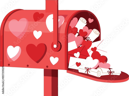 Valentine's Day mailbox overflowing with love letters and hearts